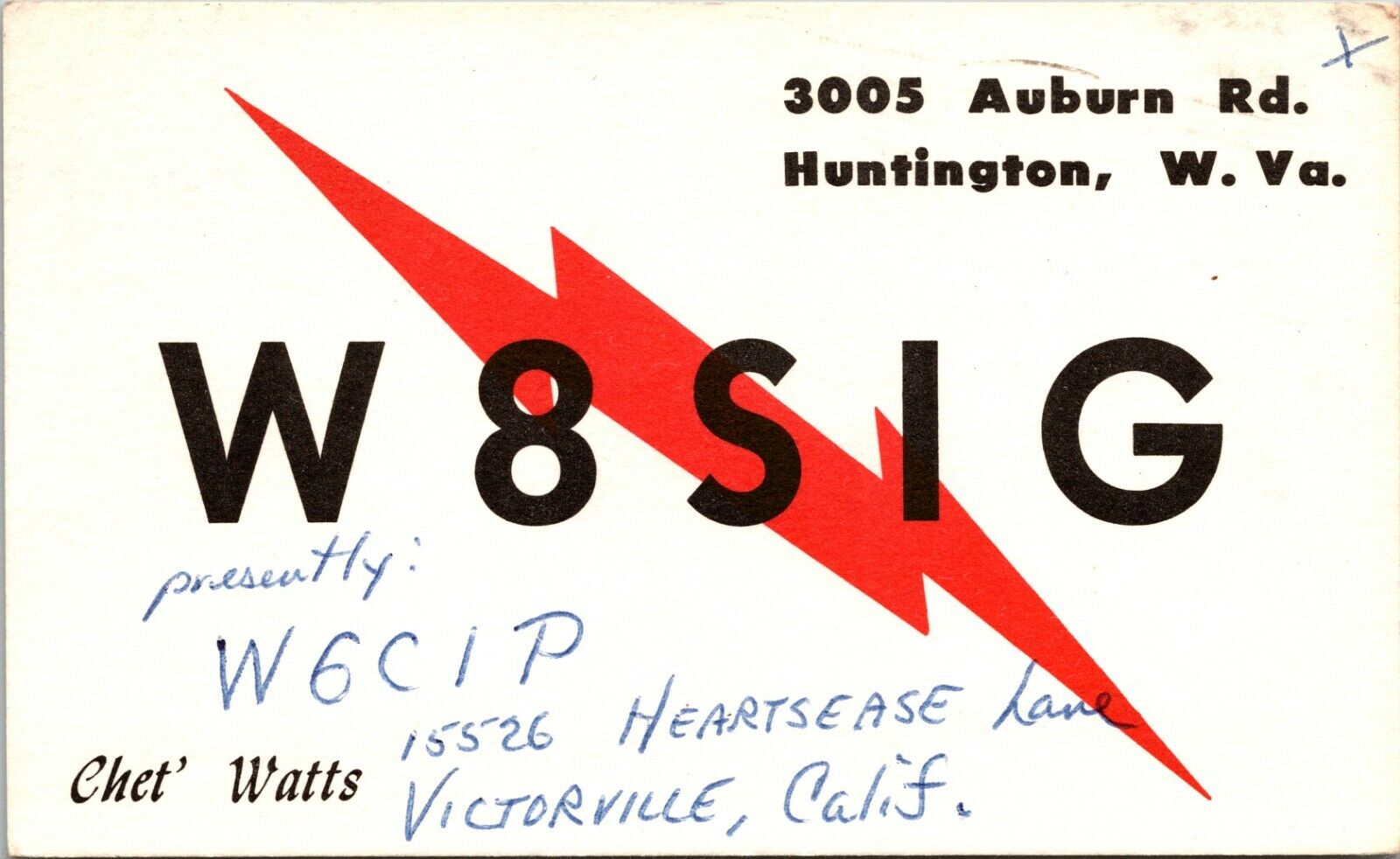 Vtg Ham Radio Cb Amateur Qsl Qso Card Postcard W Virginia W8sig Huntington 1957