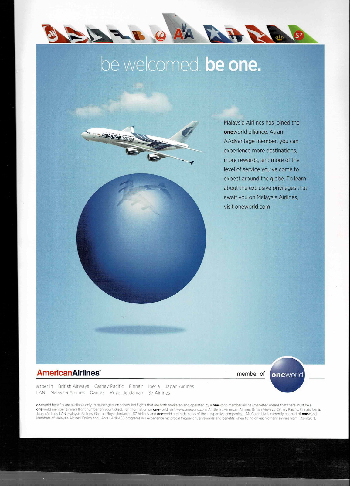 Malaysia Airlines Airbus 380 One World American Way Magazine Print Ad