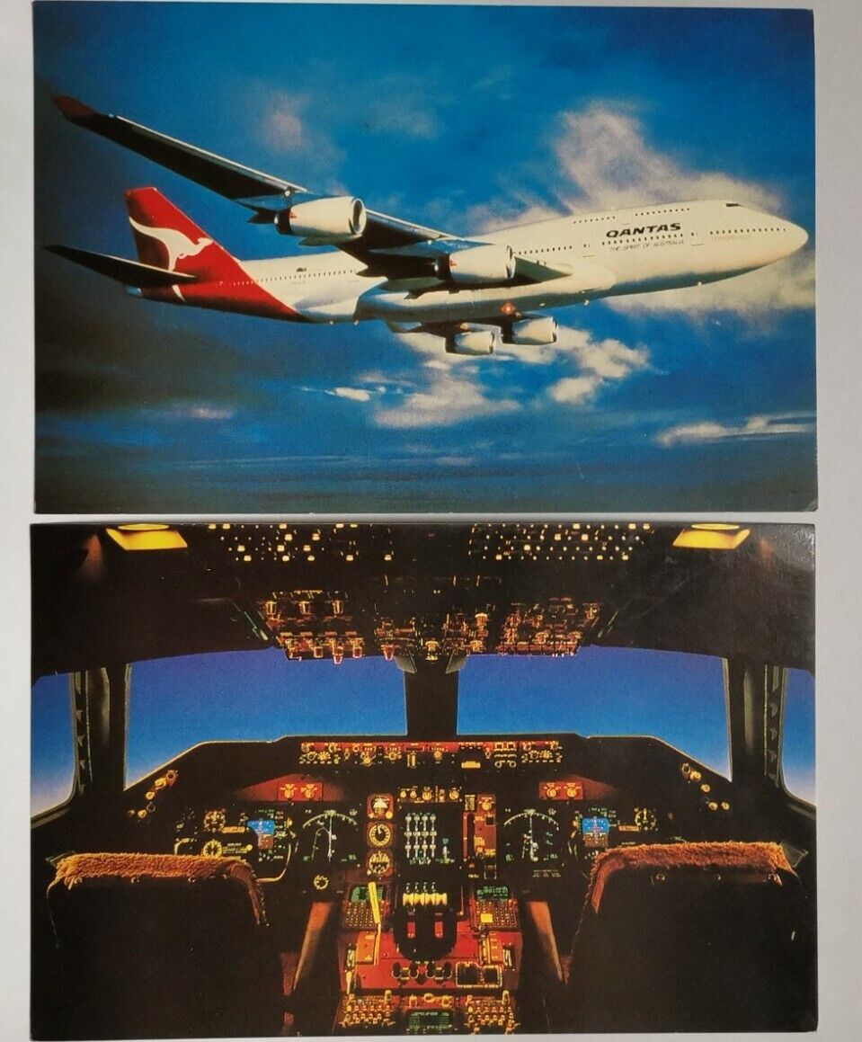 Old Qantas Airways Postcard X 2 - The All New Boeing 747-400 Longreach