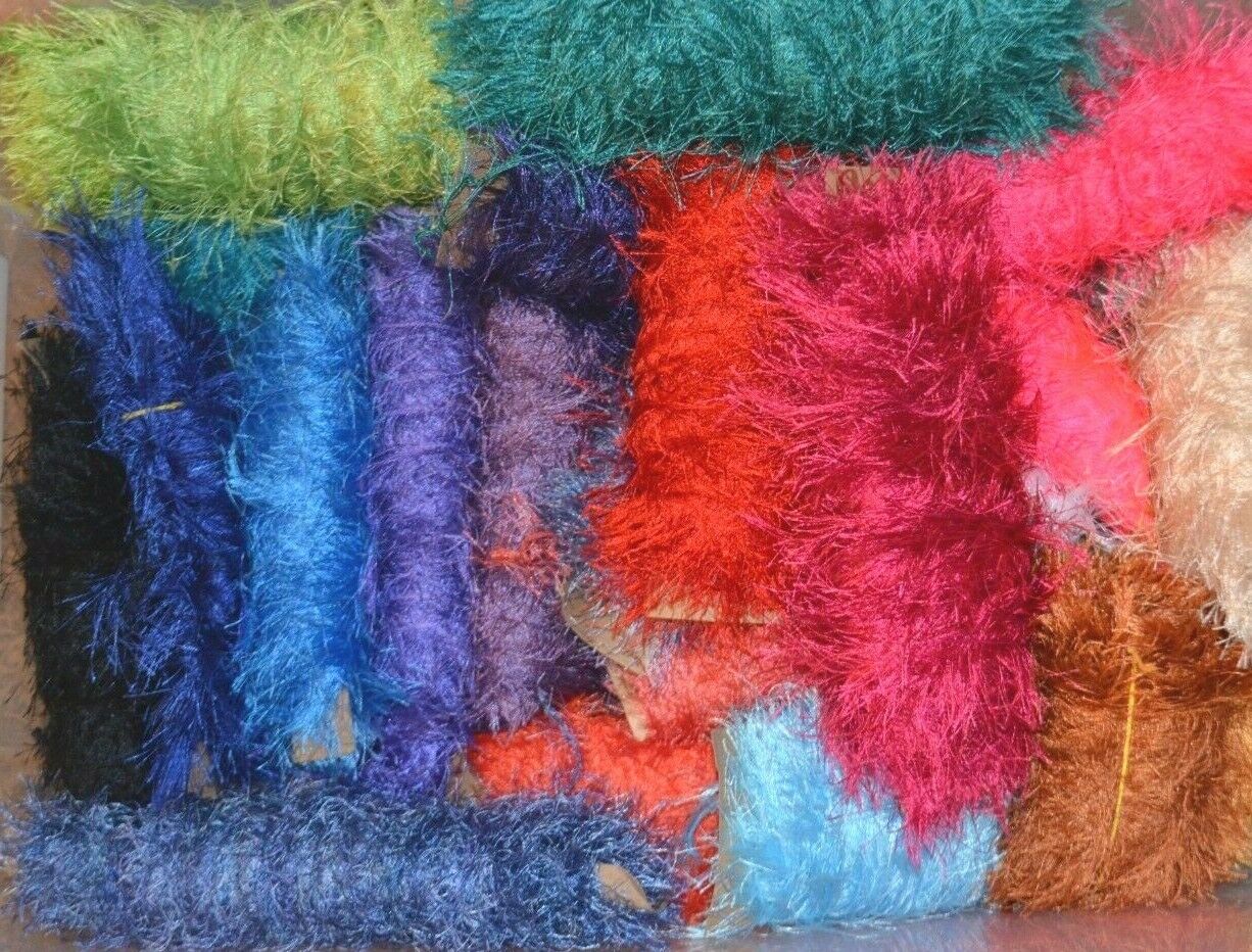 Eyelash Novelty Faux Fur Yarn Remnants Solid Colors 25 Color Choices!! 20yd