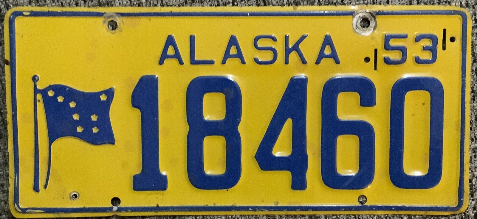 1953 Alaska 18460 Embossed Blue And Yellow License Plate Passenger