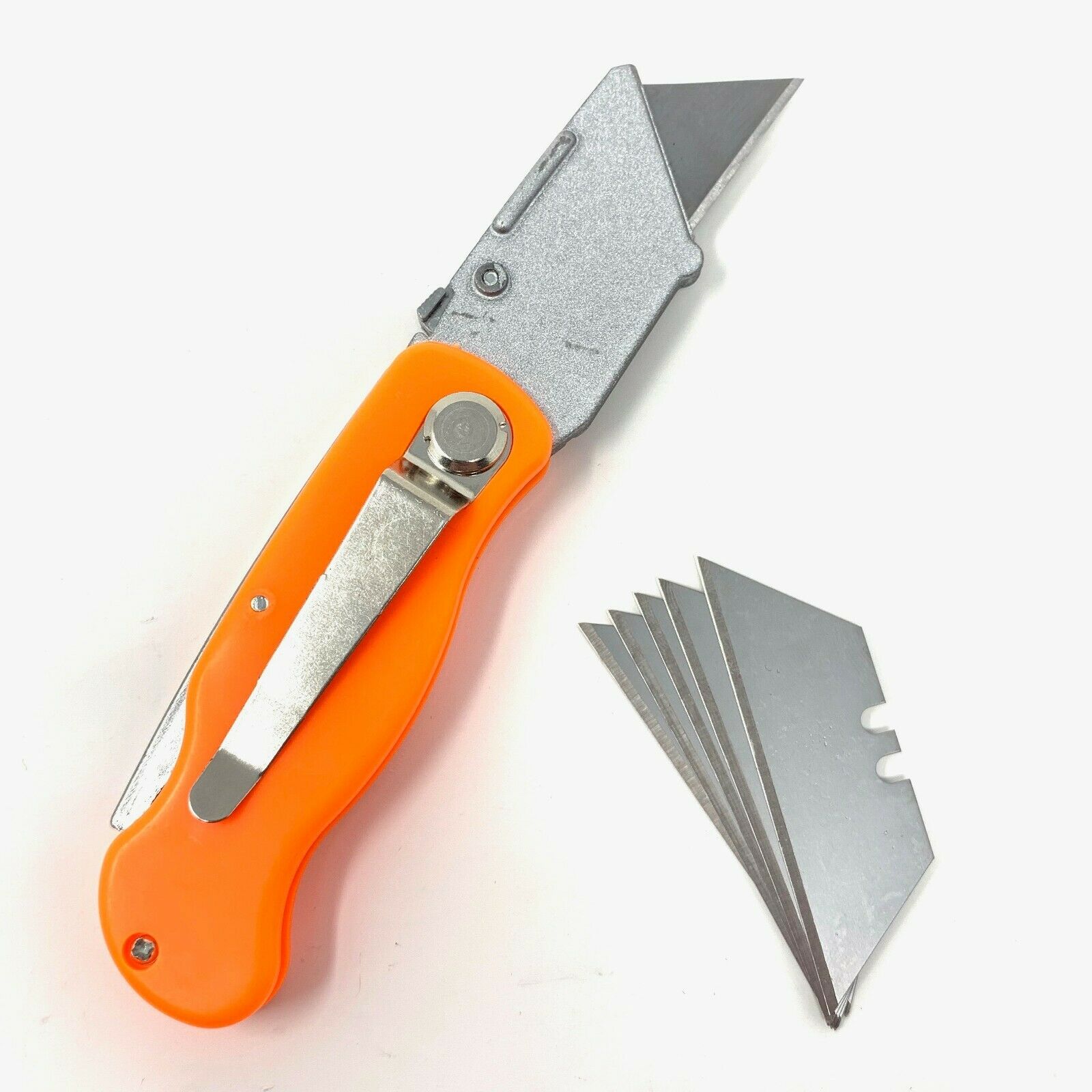 Folding Utility Pocket Knife Box Cutter With Lock Blade Orange 6 Blades