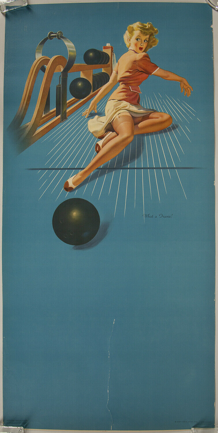1940s Gil Elvgren Louis F. Dow Pin Up Calendar Blank Bowling Beauty What A Frame