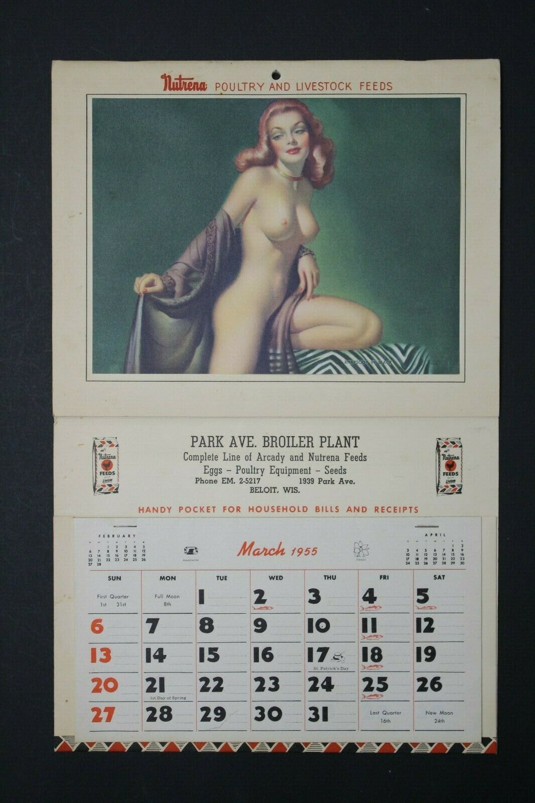 Original 1955 D'ancona Pinup Advertising Calendar - Beloit, Wisconsin Feed Store